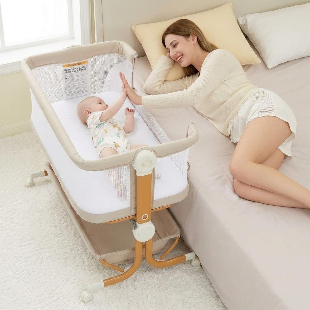 3-in-1 Portable Baby Bassinet Bedside Sleeper Khaki