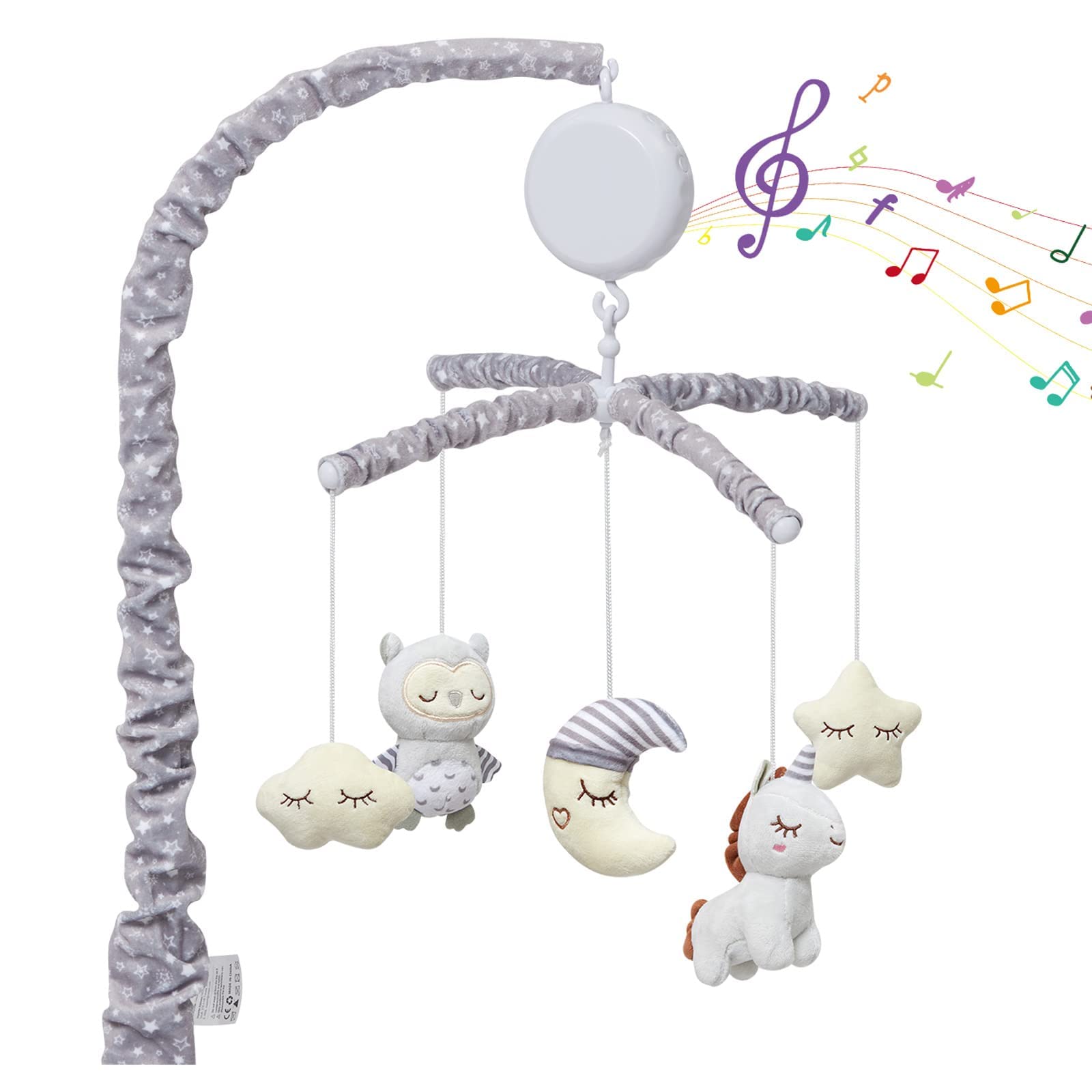Baby Crib Mobile with Music Motor Spinner Gray