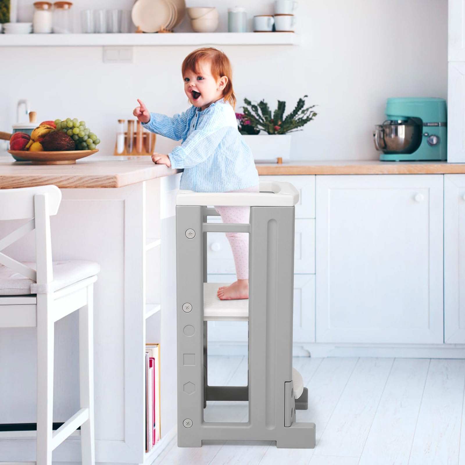 Toddler Standing Tower Kitchen Step Stool Grey GainNo