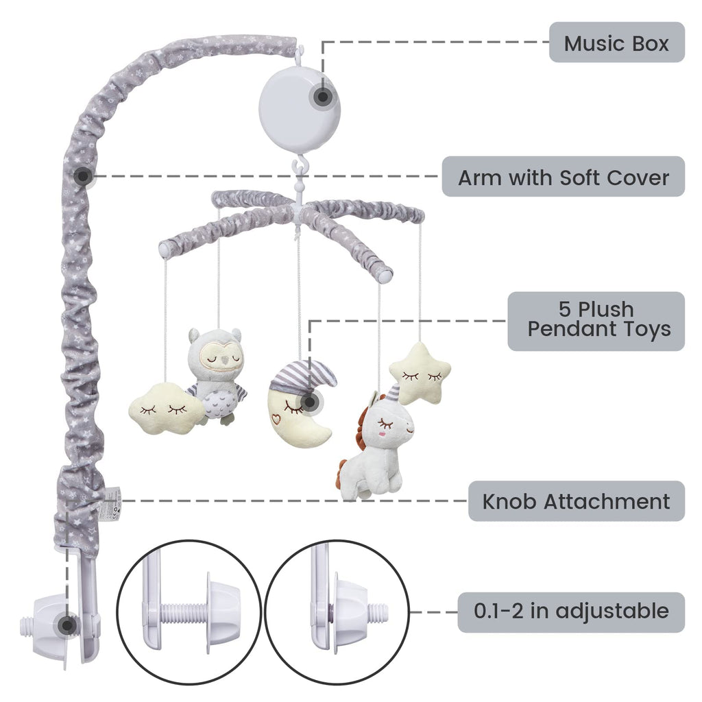 Baby Crib Mobile with Music Motor Spinner Gray