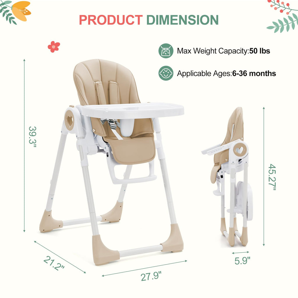 Baby High Chair with Adjustable Heights and Footrests GainNo