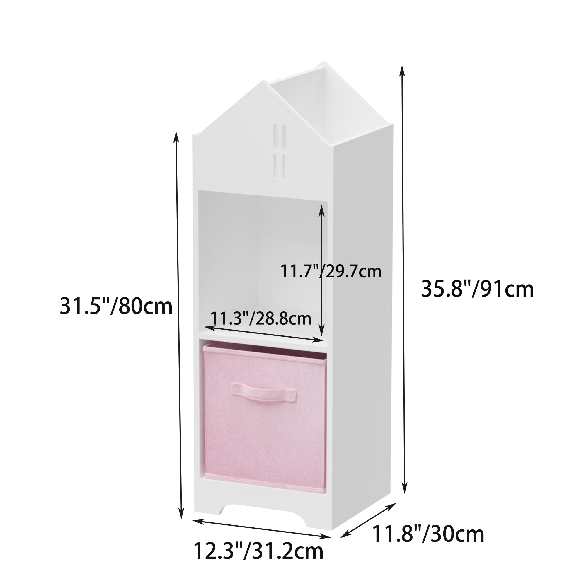Kids Dollhouse Bookcase with Storage White One Size