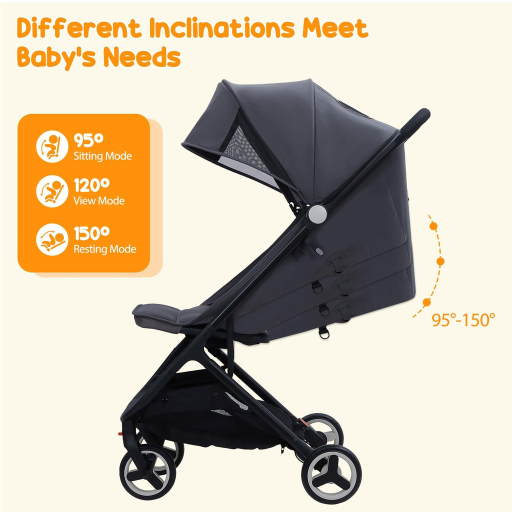 Lightweight Compact Stroller One Hand Fold Airplane Friendly Pink Gray