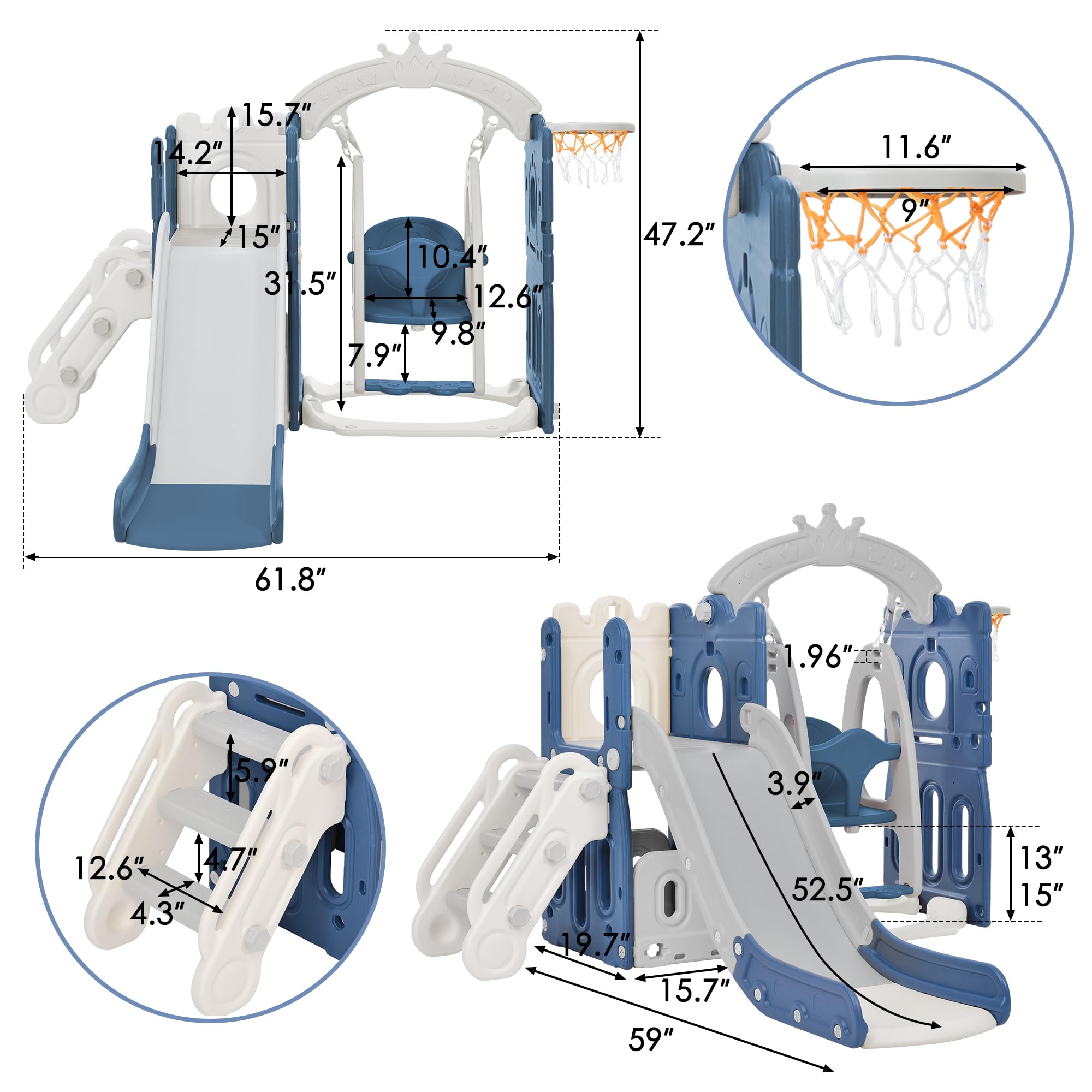 Toddler Slide and Swing Set 5 in 1 Playground Climber Multi-Color GainNo