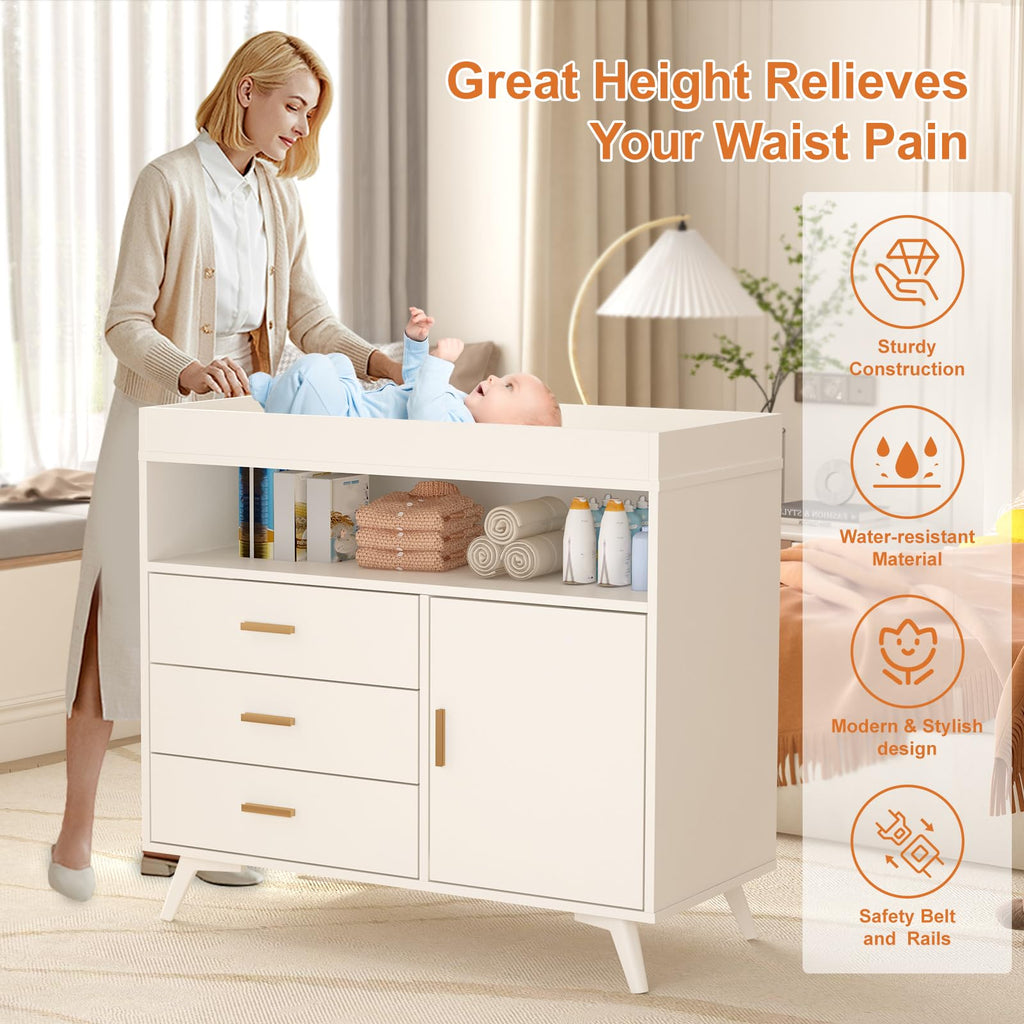 Nursery Dresser with Changing Table Top and 3 Drawers GainNo