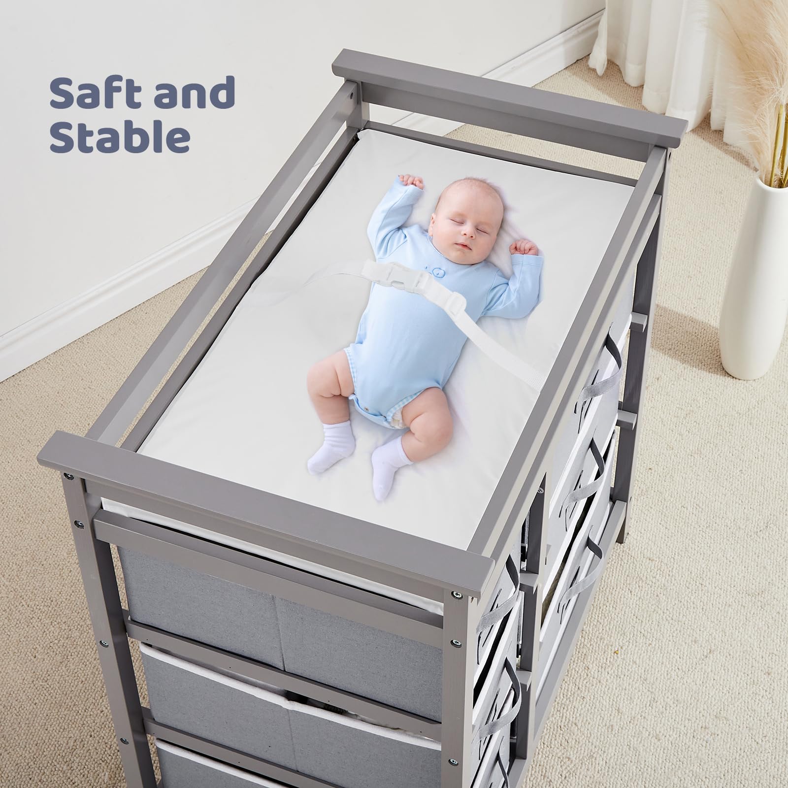 Baby Changing Table with 6 Storage Drawers and Pad GainNo