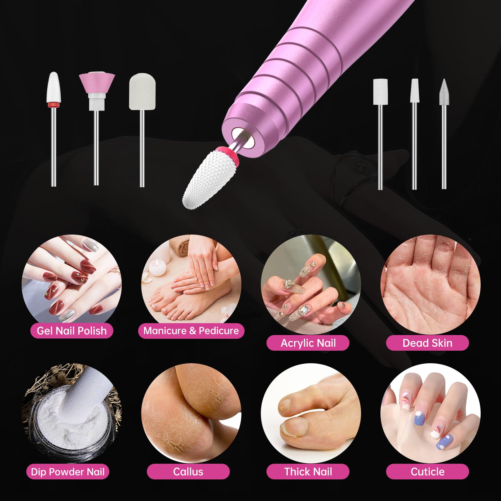 Cordless Electric Nail Drill Machine Rechargeable for Acrylic Gel Nails GainNo