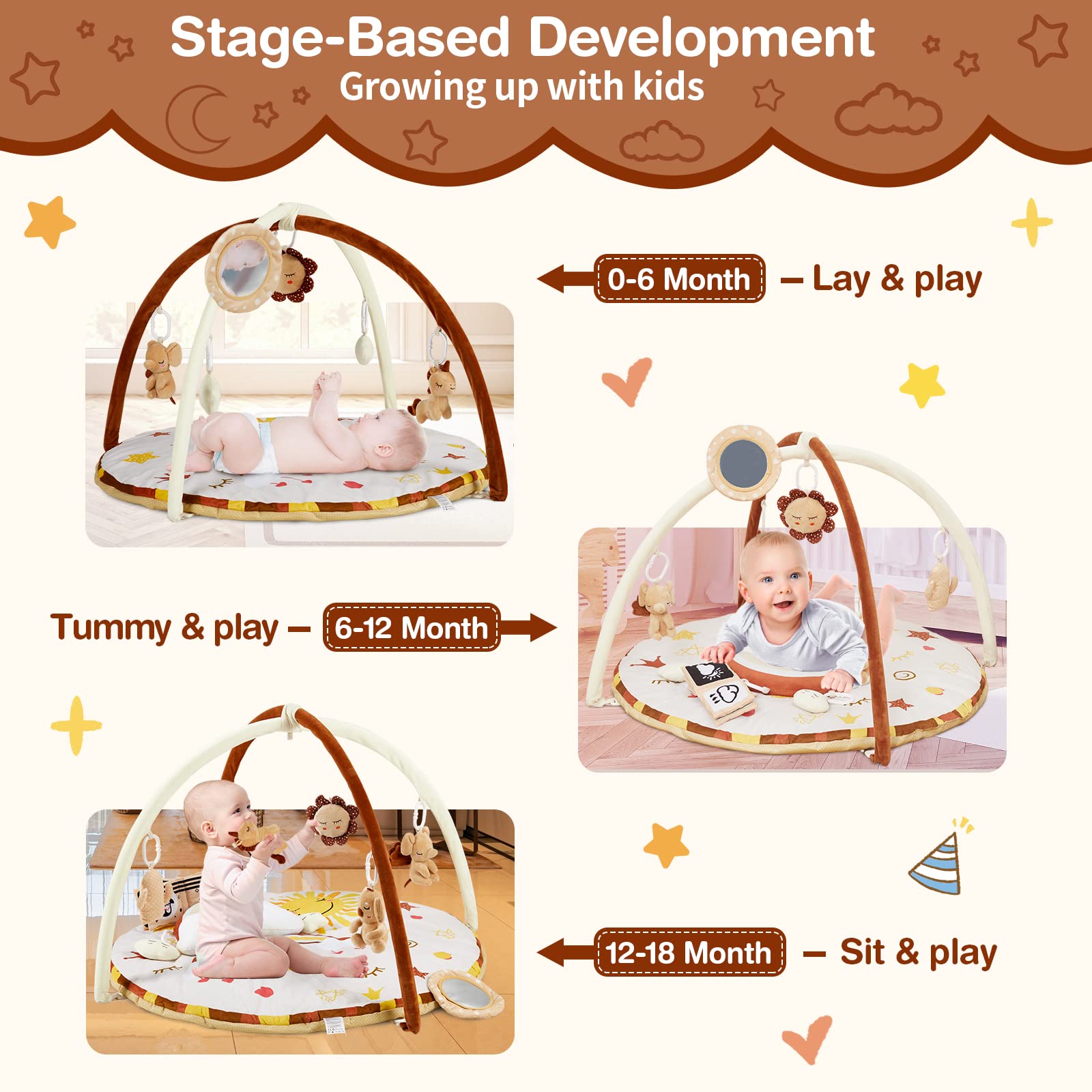 Baby Gym Play Mat with 9 Detachable Toys for Sensory Development GainNo
