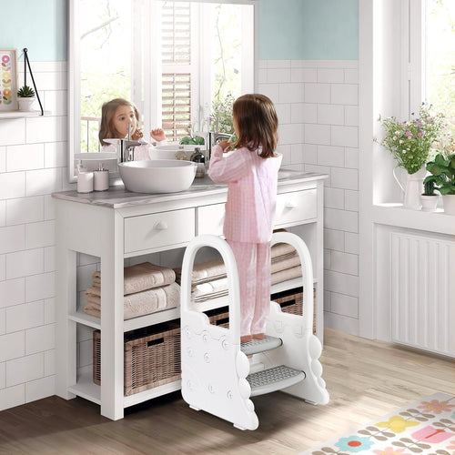 2 Step Stool with Handles for Kids Grey