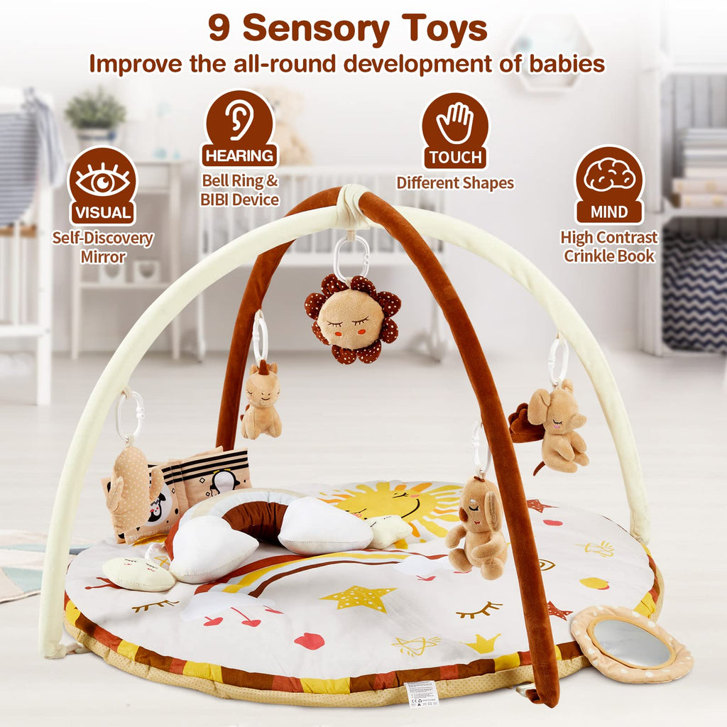 Baby Gym Play Mat with 9 Detachable Toys for Sensory Development GainNo