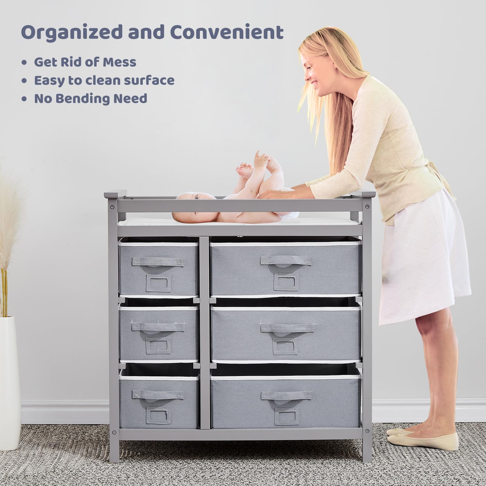 Baby Changing Table with 6 Storage Drawers and Pad GainNo