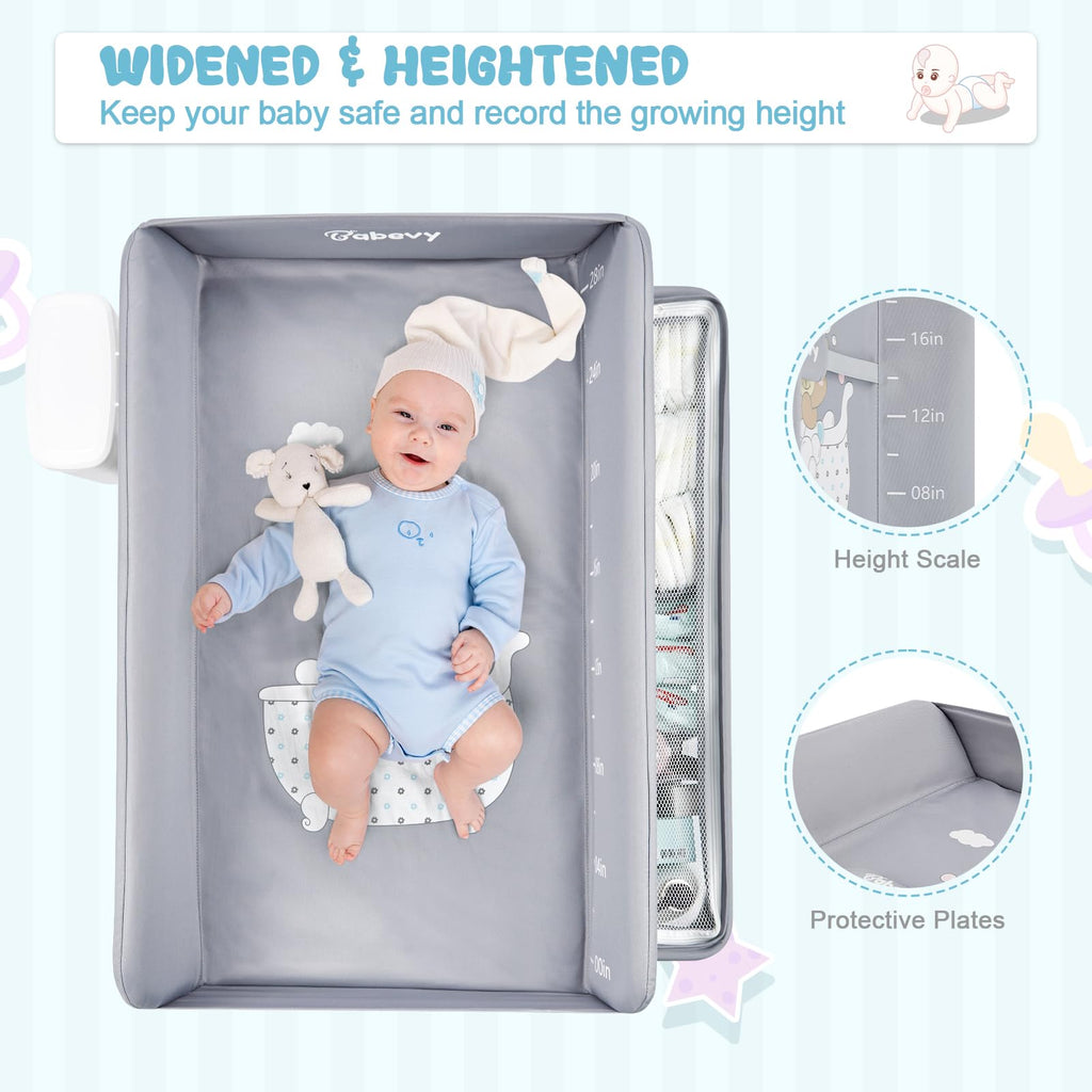 Portable Baby Changing Table with Wheels Adjustable Height Grey