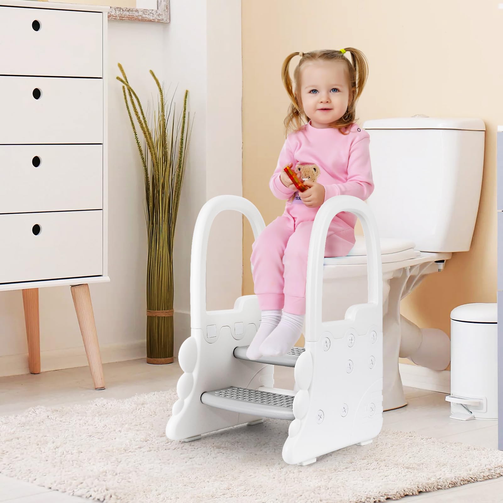 2 Step Stool with Handles for Kids Grey