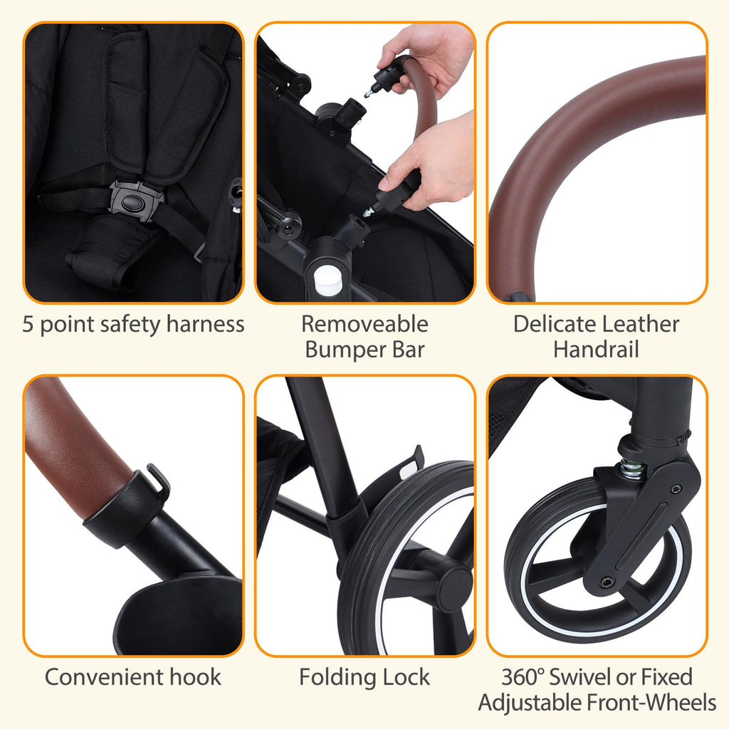 Foldable Double Baby Stroller Multi-Position Reversible Dark Grey