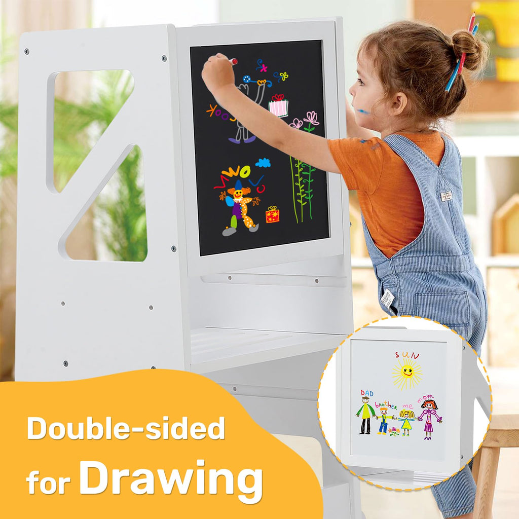 Kids Kitchen Step Stool with Chalkboard Birchwood Adjustable Height