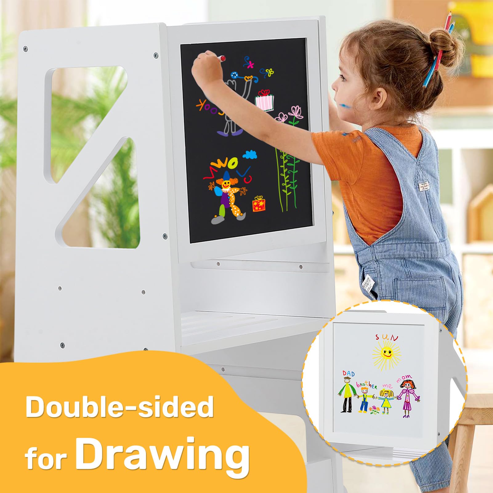 Kids Kitchen Step Stool with Chalkboard Birchwood Adjustable Height