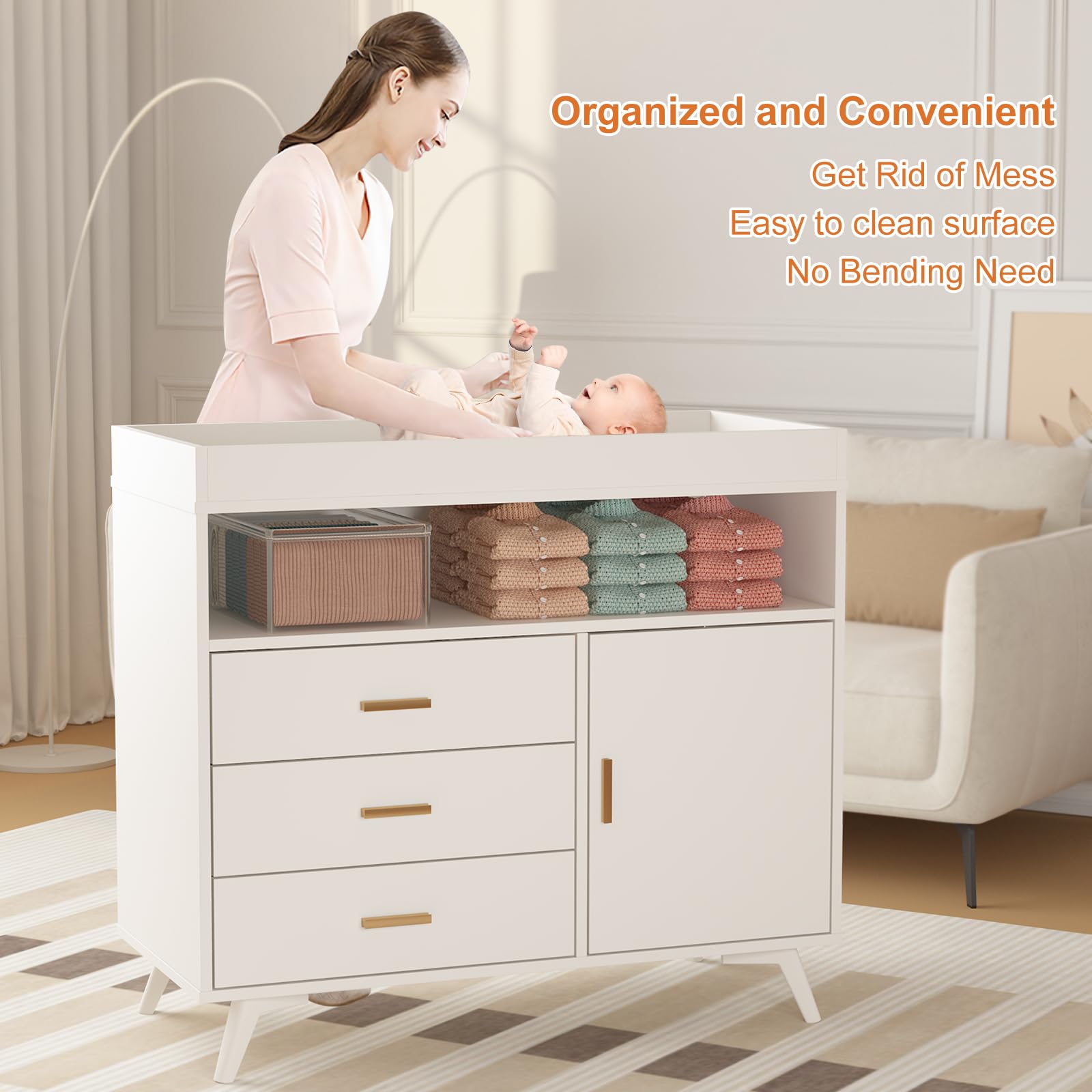 Nursery Dresser with Changing Table Top and 3 Drawers GainNo