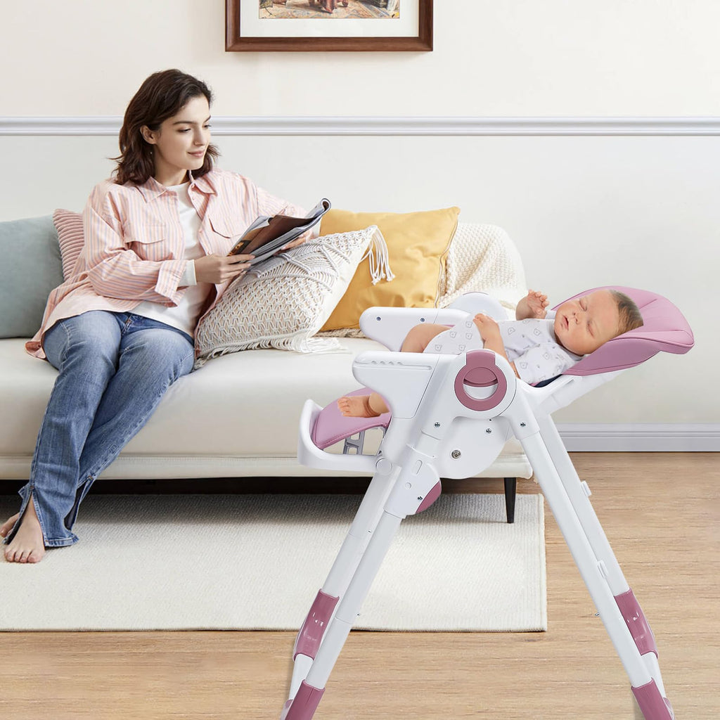Multifunctional Baby High Chair with Adjustable Height and Recline Lilac
