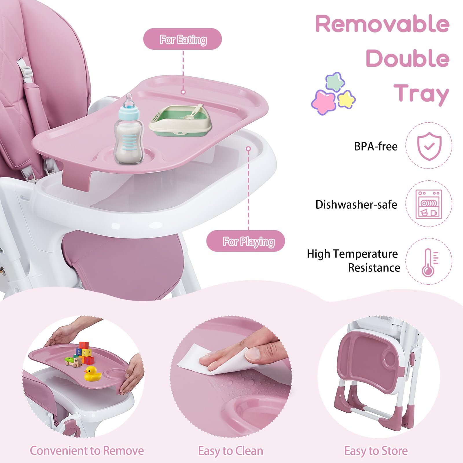 Multifunctional Baby High Chair with Adjustable Height and Recline Lilac