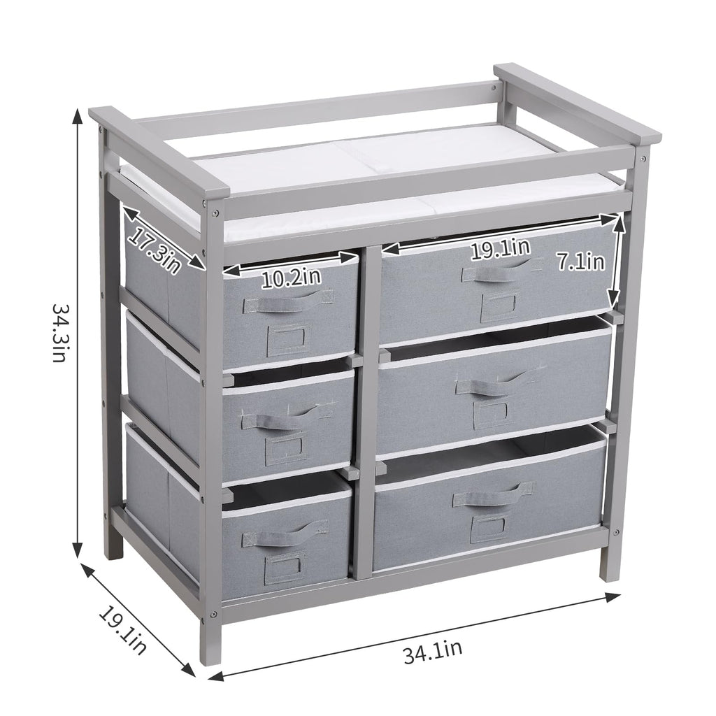 Baby Changing Table with 6 Storage Drawers and Pad GainNo