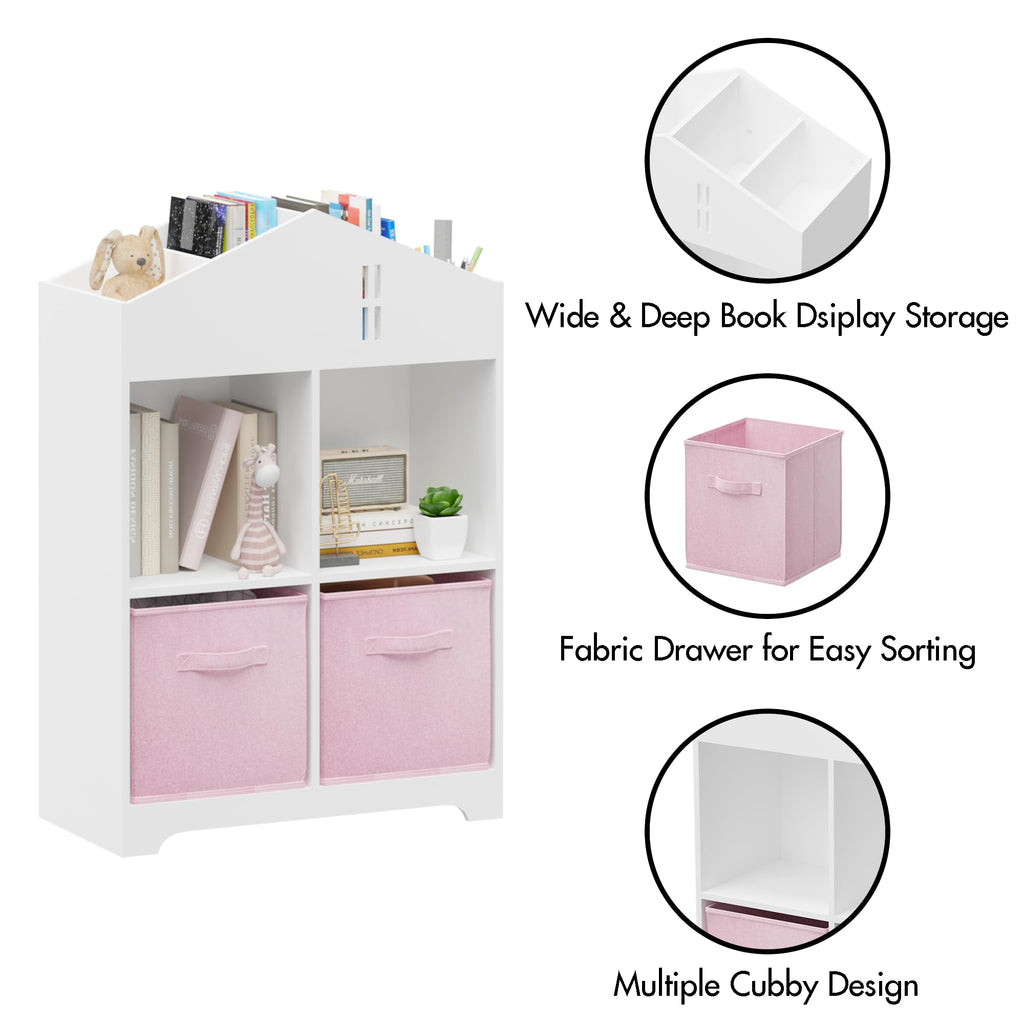 Kids Dollhouse Bookcase with Storage 2-Tier Organizer White
