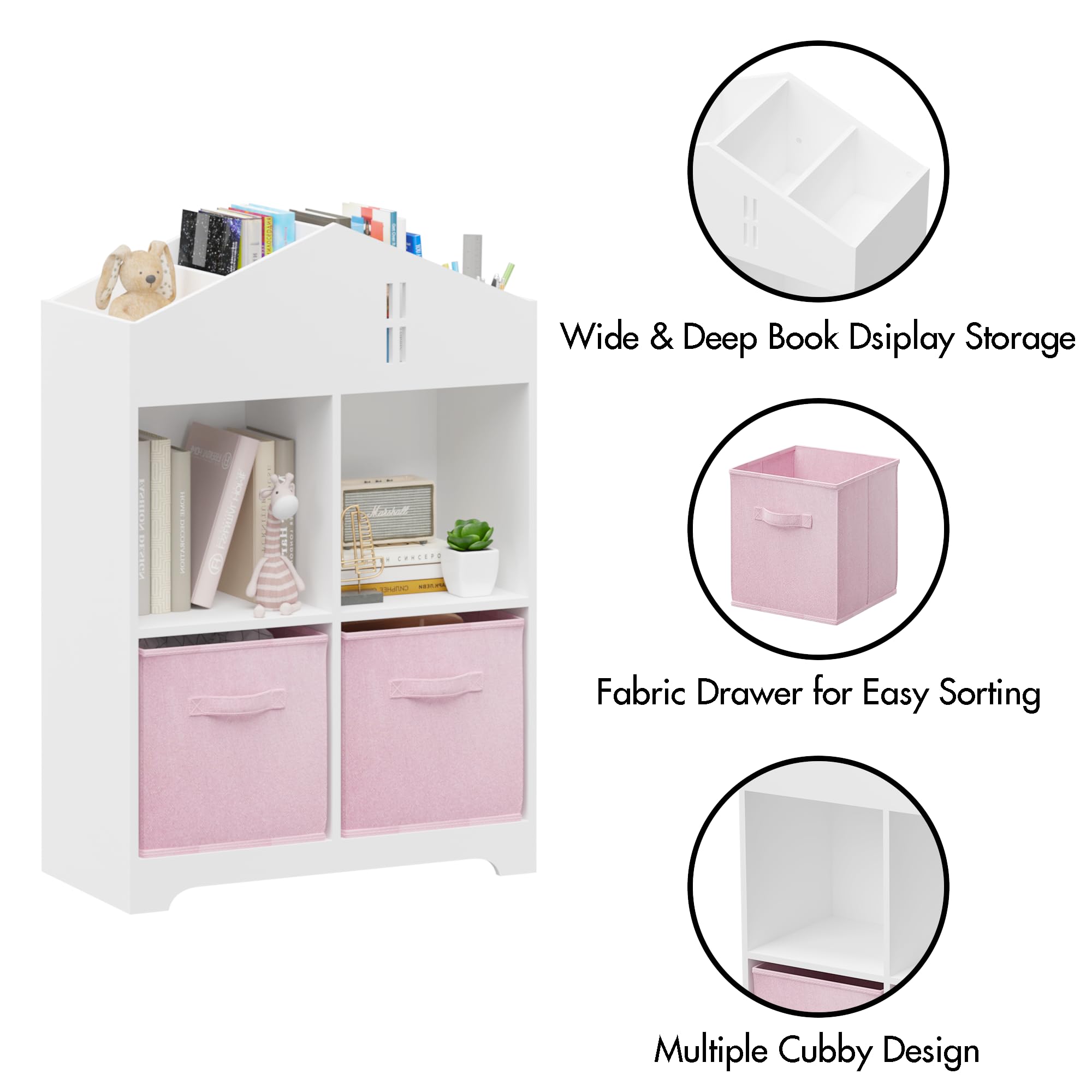 Kids Dollhouse Bookcase with Storage 2-Tier Organizer White