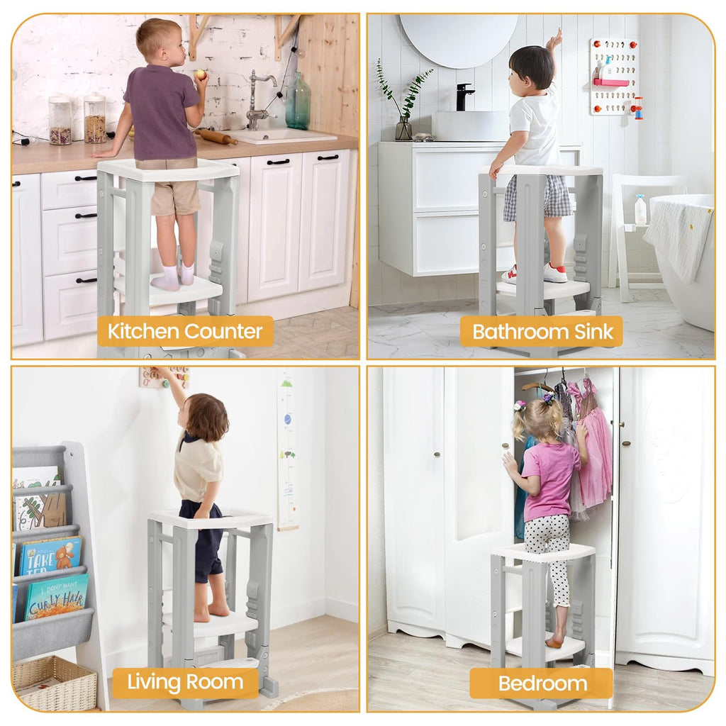 Toddler Standing Tower Kitchen Step Stool Grey GainNo