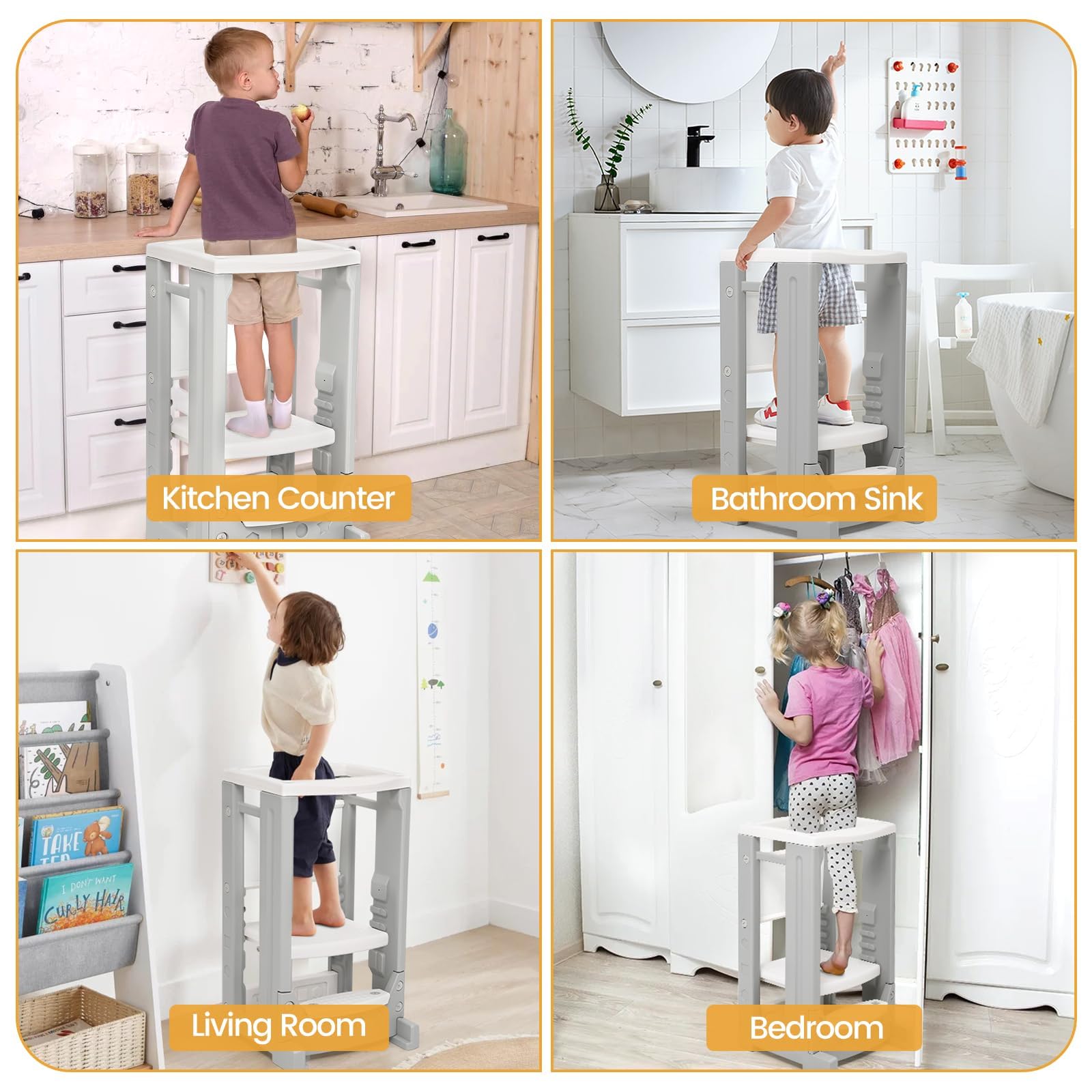 Toddler Standing Tower Kitchen Step Stool Grey GainNo