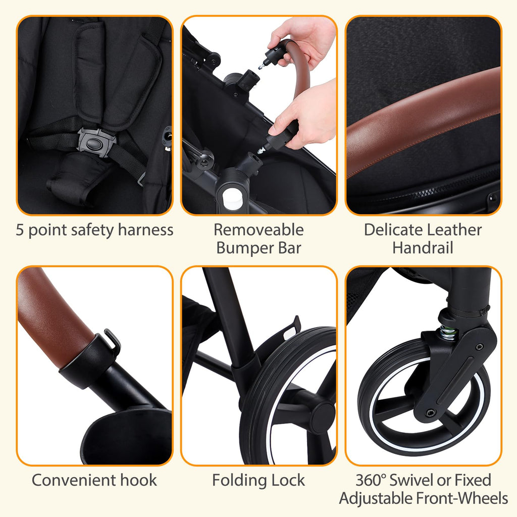 2 in 1 Baby Stroller Reversible Bassinet Pram Black GainNo