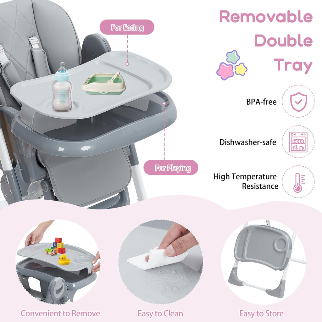 Baby High Chair Multifunctional Adjustable Height and Recline Dark Grey GainNo