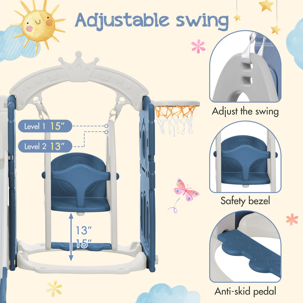 Toddler Slide and Swing Set 5 in 1 Playground Climber Multi-Color GainNo