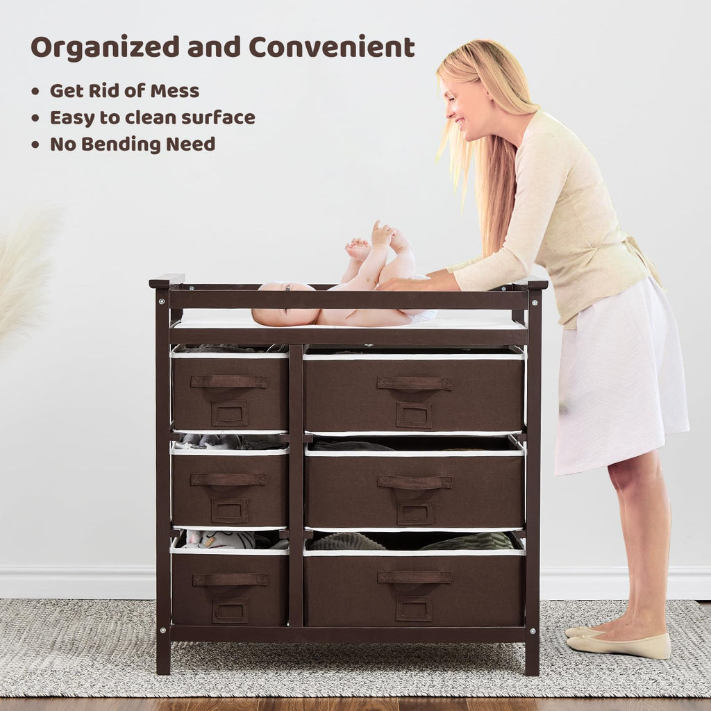 Baby Changing Table with 6 Storage Drawers and Pad GainNo