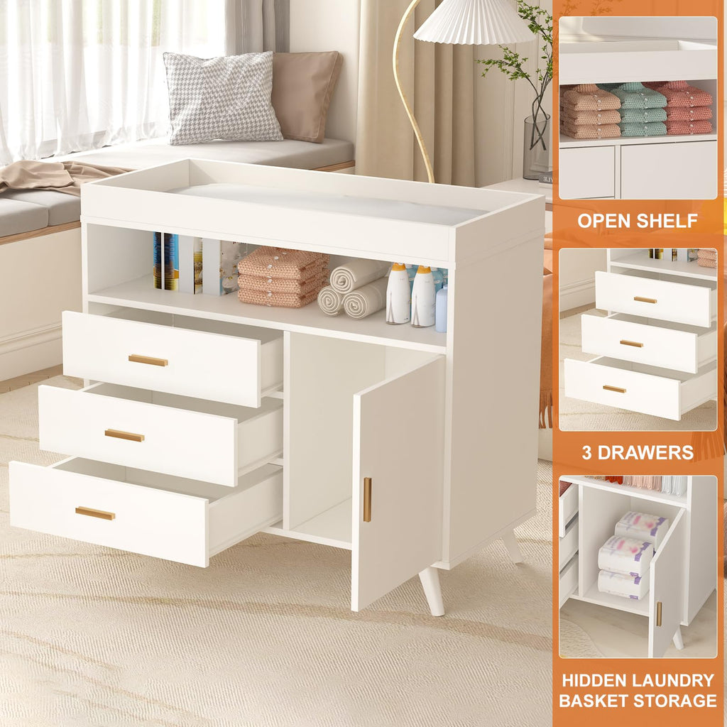 Nursery Dresser with Changing Table Top and 3 Drawers GainNo