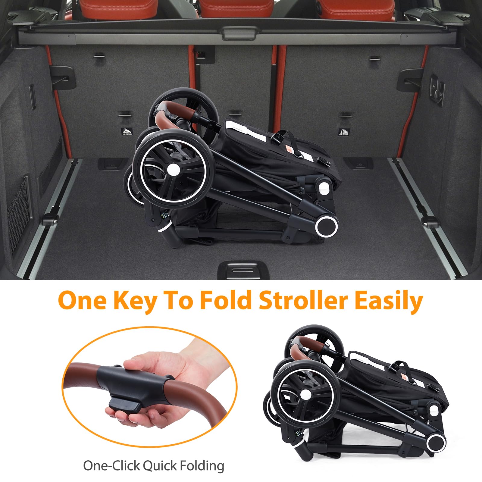2 in 1 Baby Stroller Reversible Bassinet Pram Black GainNo