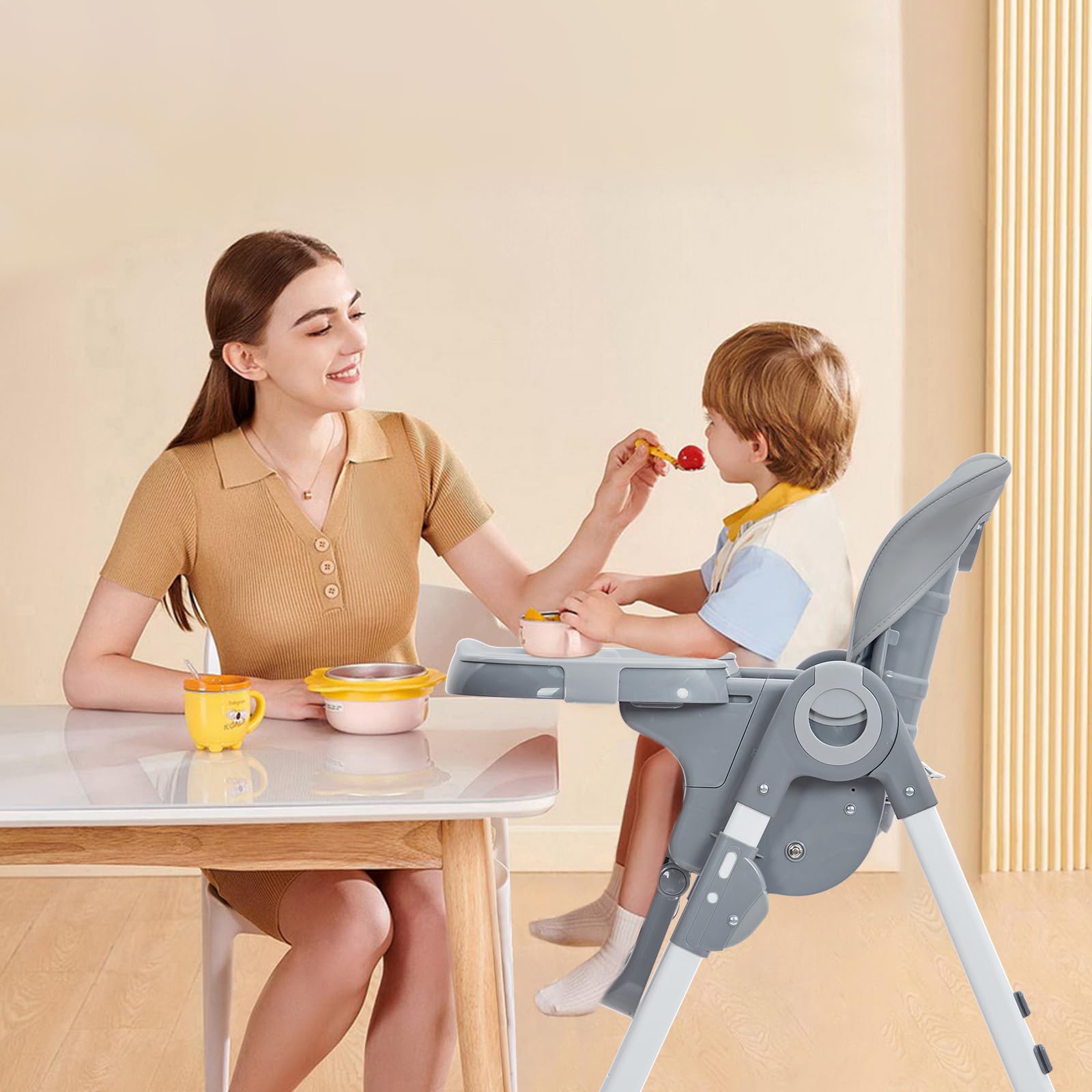 Baby High Chair Multifunctional Adjustable Height and Recline Dark Grey GainNo