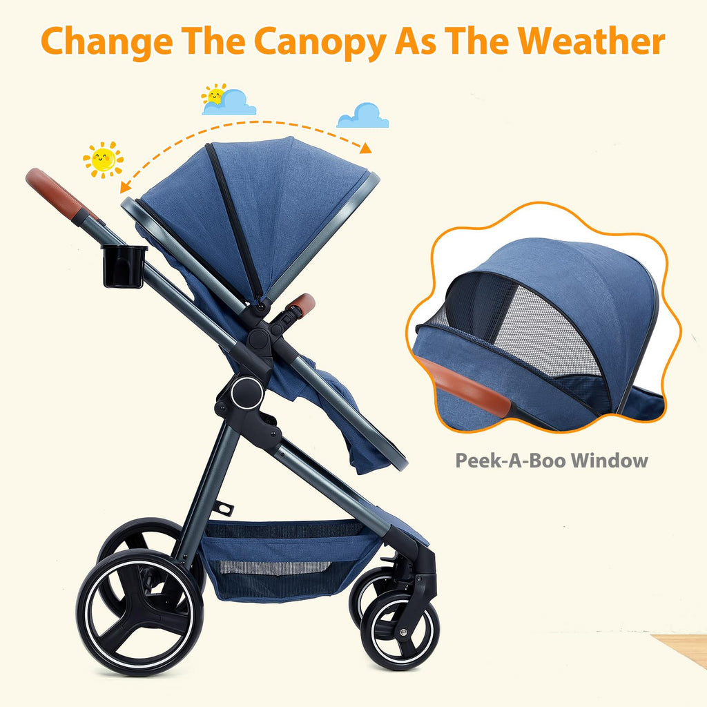 2-in-1 Convertible Baby Stroller with Bassinet Mode Blue GainNo