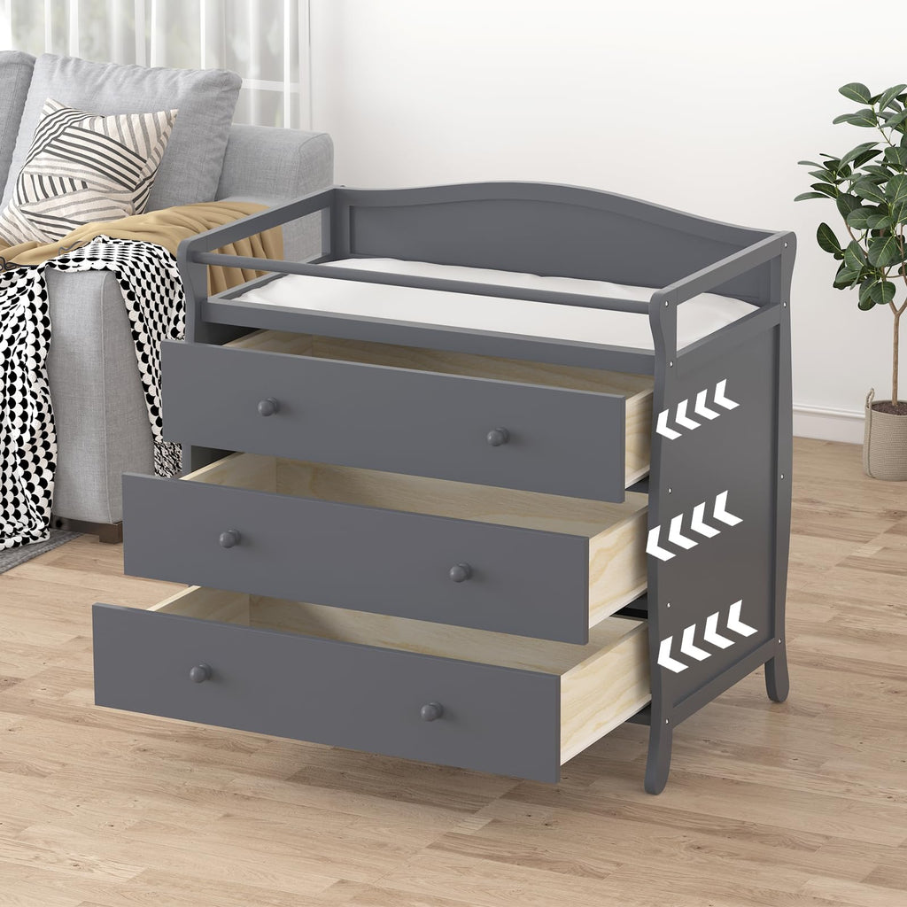3-Drawer Changing Table with Safety Rails and Strap GainNo