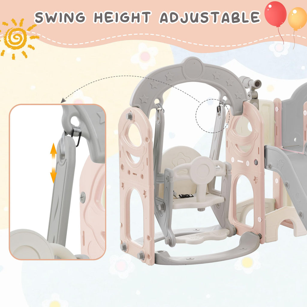Kids Freestanding Swing Set with Basketball Hoop and Climbing Frame Grey