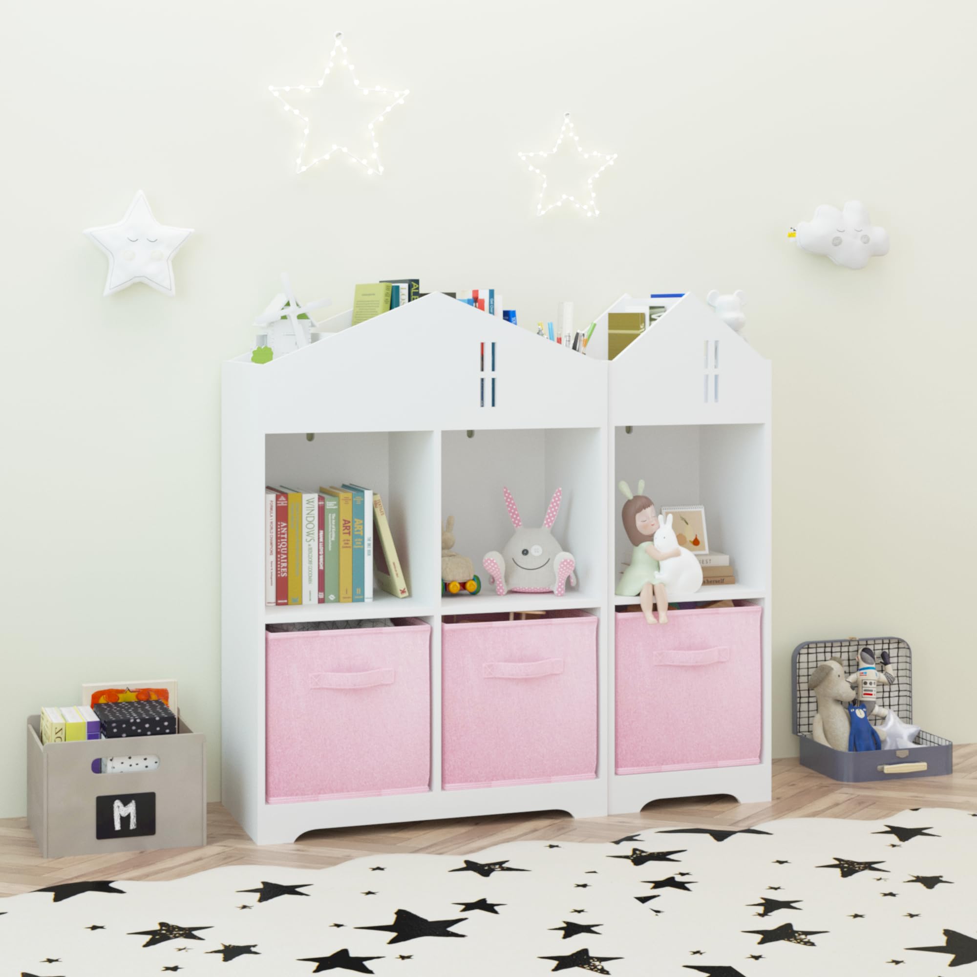 Kids Dollhouse Bookcase with Storage White One Size