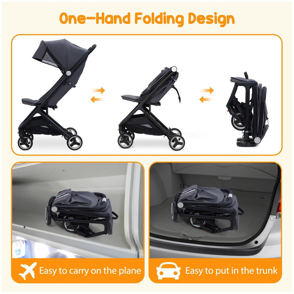 Lightweight Compact Stroller One Hand Fold Airplane Friendly Pink Gray