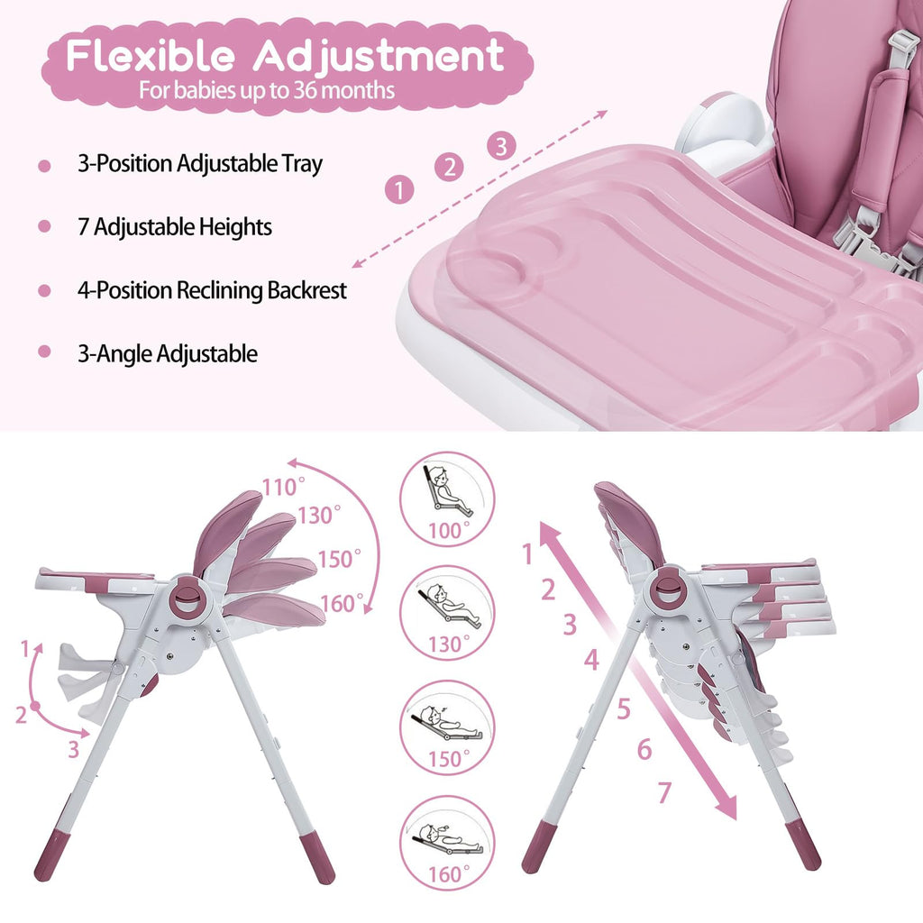 Multifunctional Baby High Chair with Adjustable Height and Recline Lilac