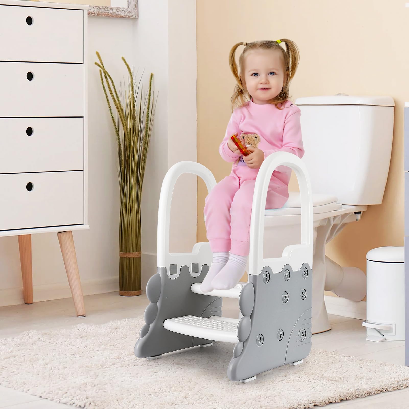 Toddler Step Stool for Bathroom Sink 2-Step Anti-Slip with Handrail