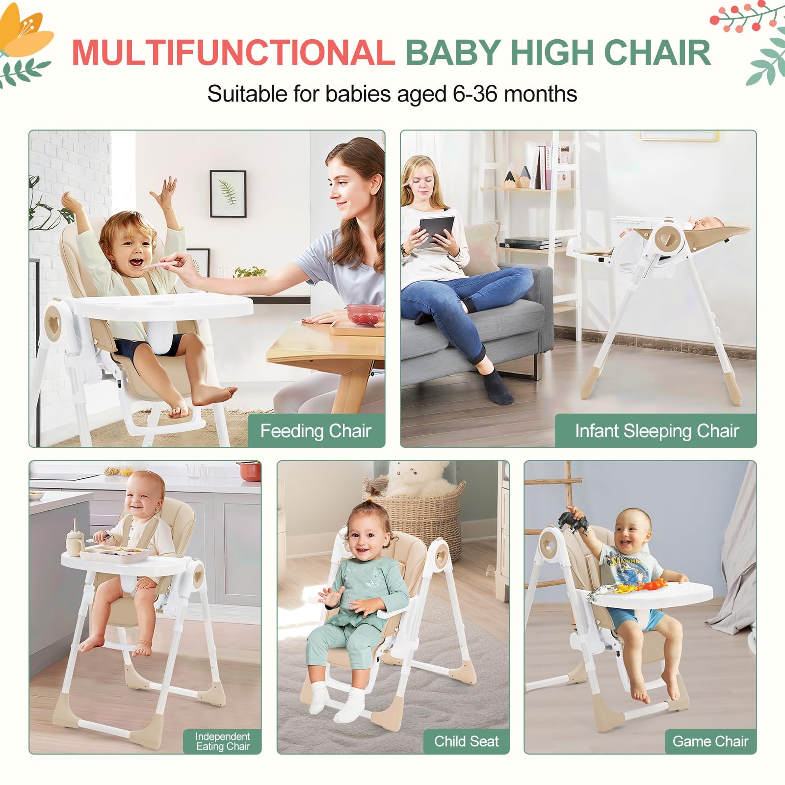 Baby High Chair with Adjustable Heights and Footrests GainNo