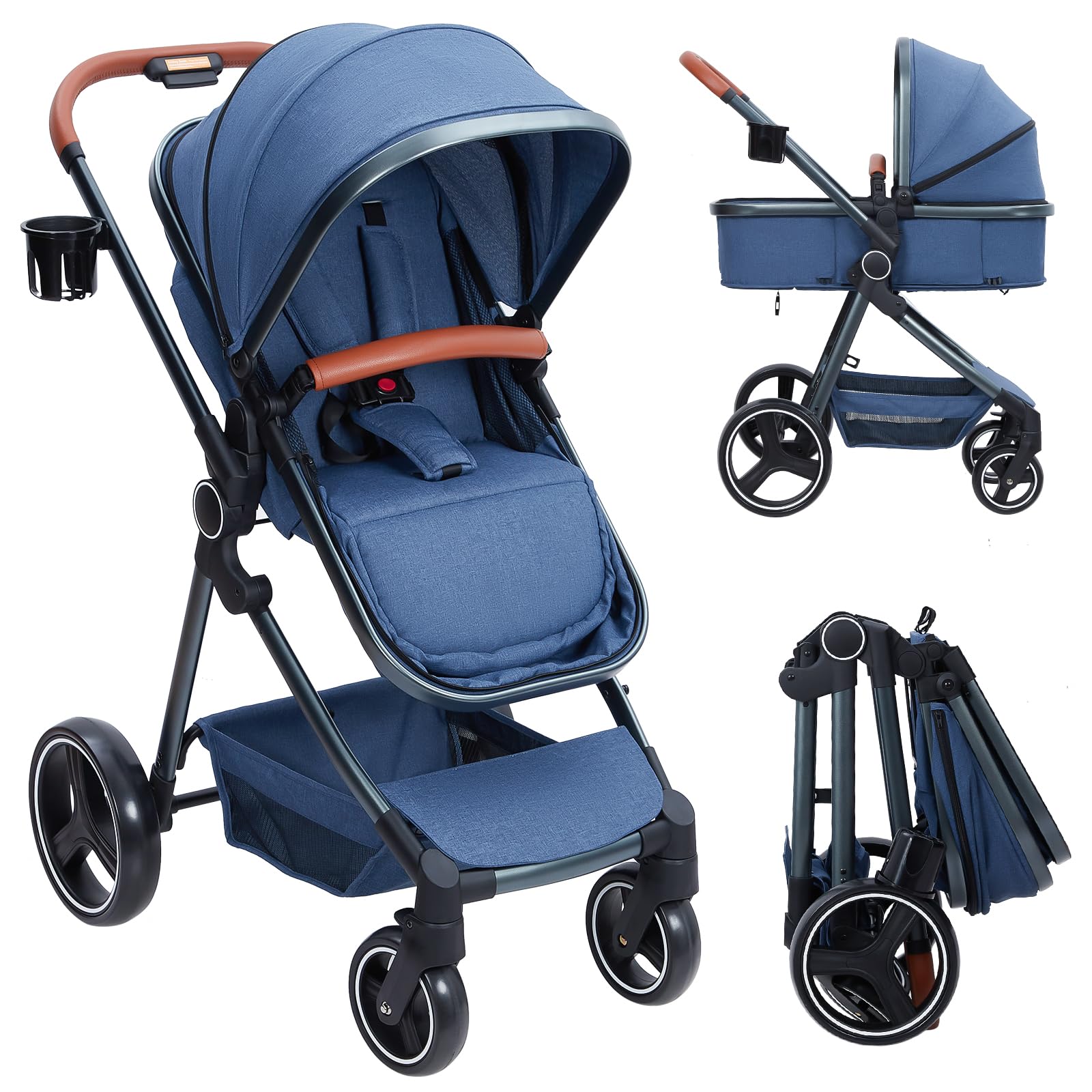 2-in-1 Convertible Baby Stroller with Bassinet Mode Blue GainNo