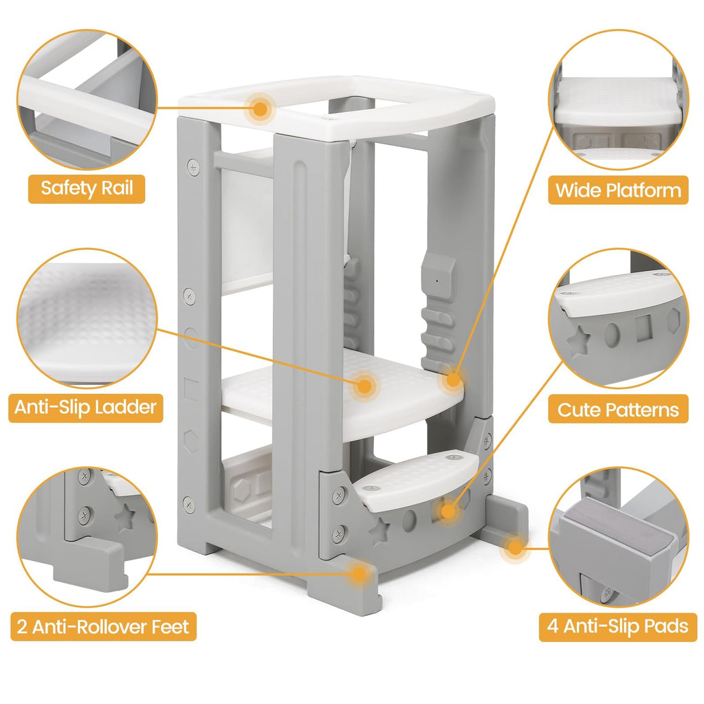 Toddler Standing Tower Kitchen Step Stool Grey GainNo