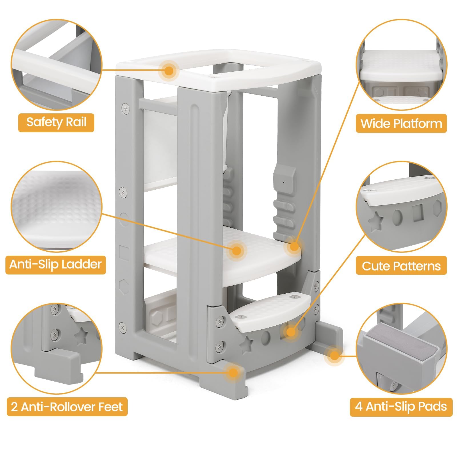 Toddler Standing Tower Kitchen Step Stool Grey GainNo