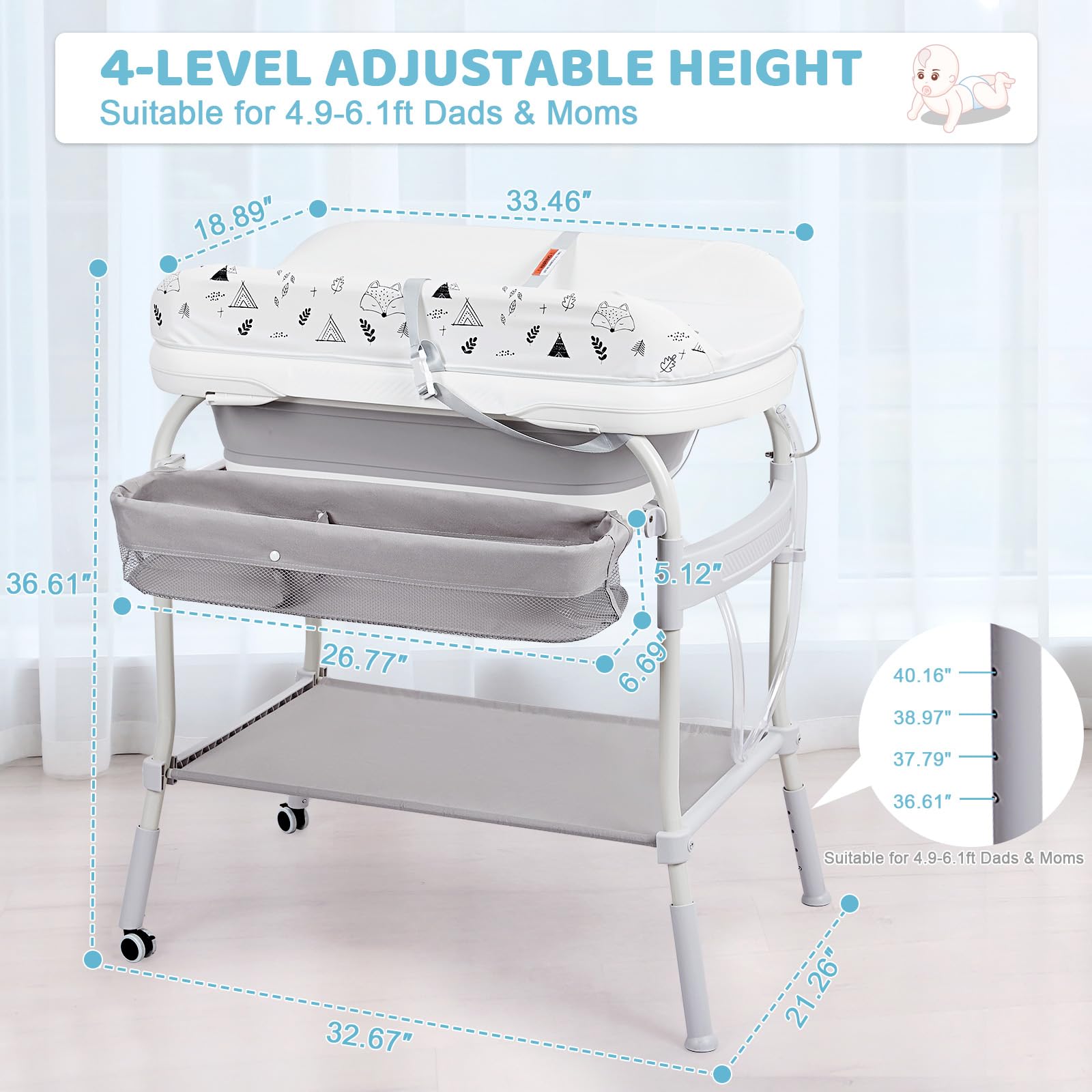 Baby Bathtub with Changing Table Gray GainNo