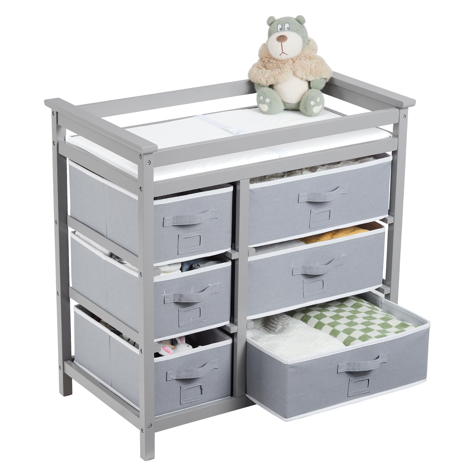 Baby Changing Table with 6 Storage Drawers and Pad GainNo