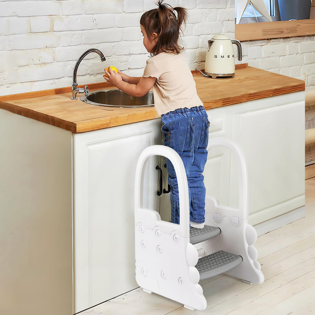 2 Step Stool with Handles for Kids Grey