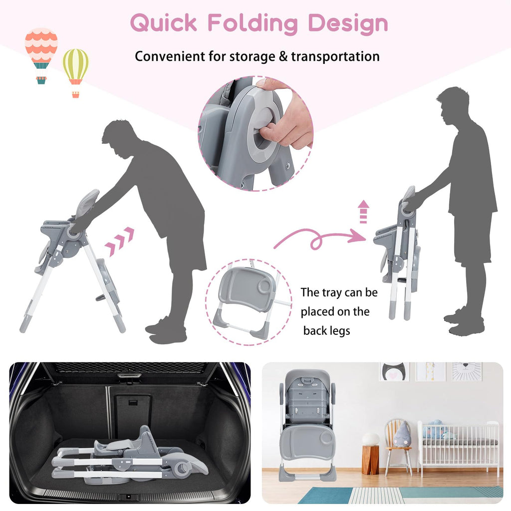 Baby High Chair Multifunctional Adjustable Height and Recline Dark Grey GainNo